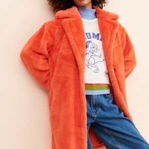 Steve Madden Maxwell Faux Fur Coat Neon Coral